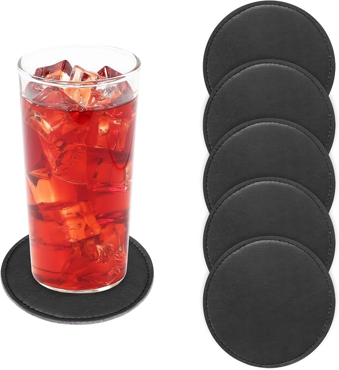 uxcell 5Pcs PU Leather Coasters