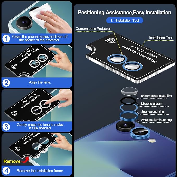 for Samsung Galaxy Z Flip 7 Camera Lens Protector, Individual Metal Ring
