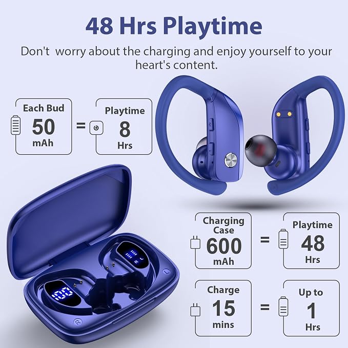 bmanl Wireless Earbuds Bluetooth Headphones 48hrs Play Back Sport Earphones