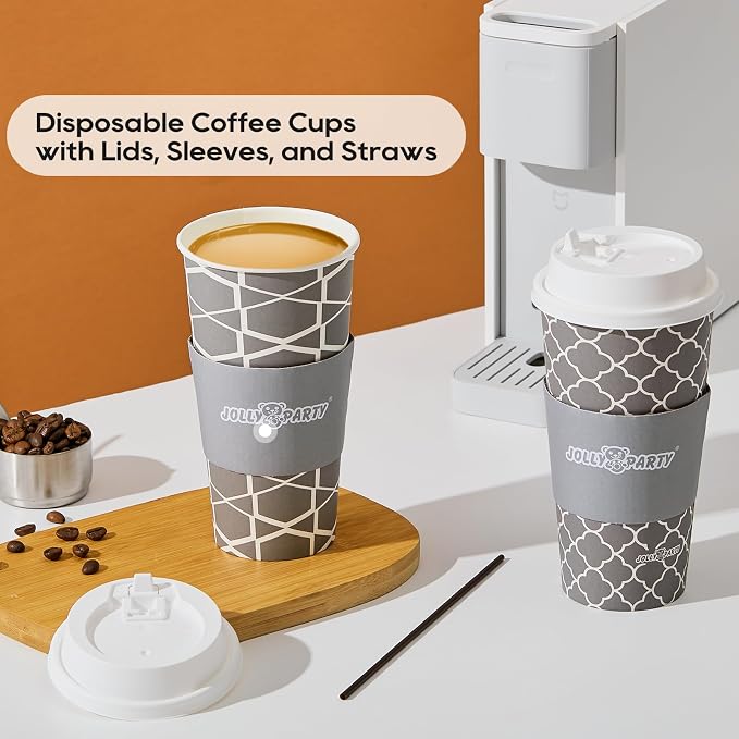 JOLLY PARTY 20 oz Paper Coffee Cups, Disposable Coffee Cups
