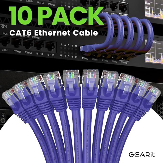 GearIT Cat 6 Ethernet Cable Cat6 Network Patch, Snagless Cord, Internet