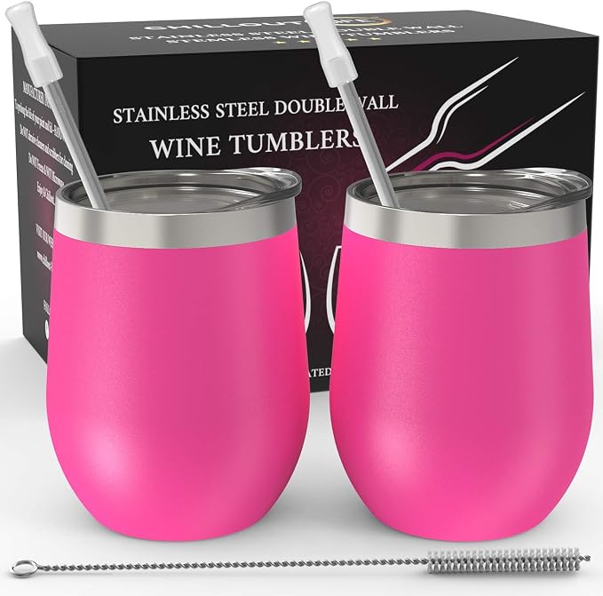 CHILLOUT LIFE 12 oz Stainless Steel Wine Tumblers 2 Pack