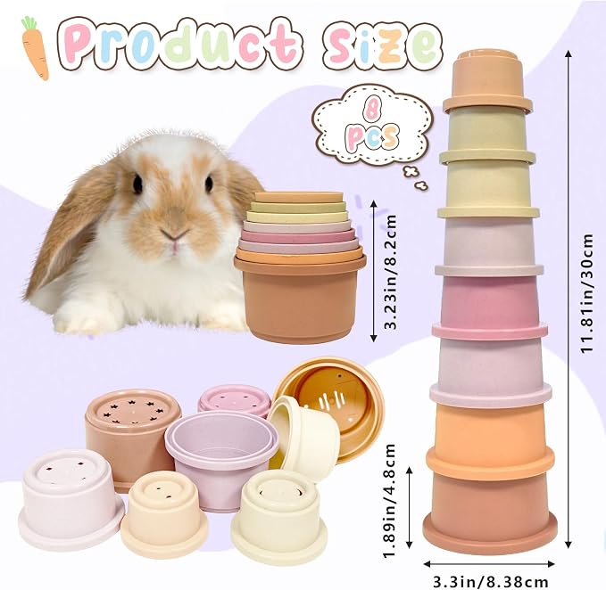 8 Pcs Stacking Cups for Small Animal Toys, Nesting Rabbit Toys of Different