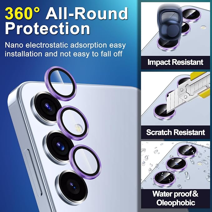 for Samsung Galaxy S25 Camera Lens Protector, Individual Metal Ring Tempered