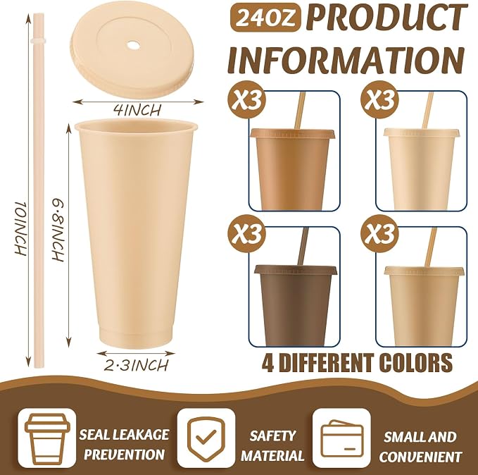 Skylety 12 Pcs Brown Plastic Cups