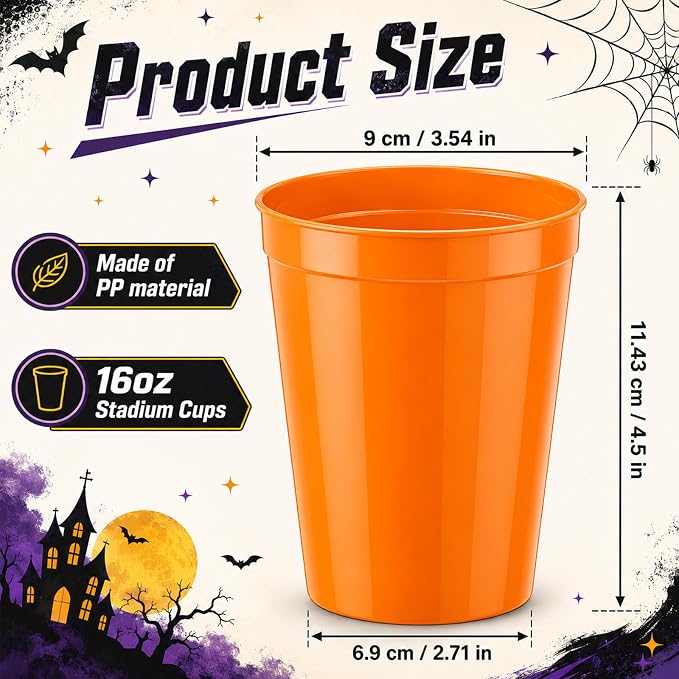 Yungyan 100 Pack 16 oz Stadium Cups Reusable Plastic Cups Blank Drink Stadium