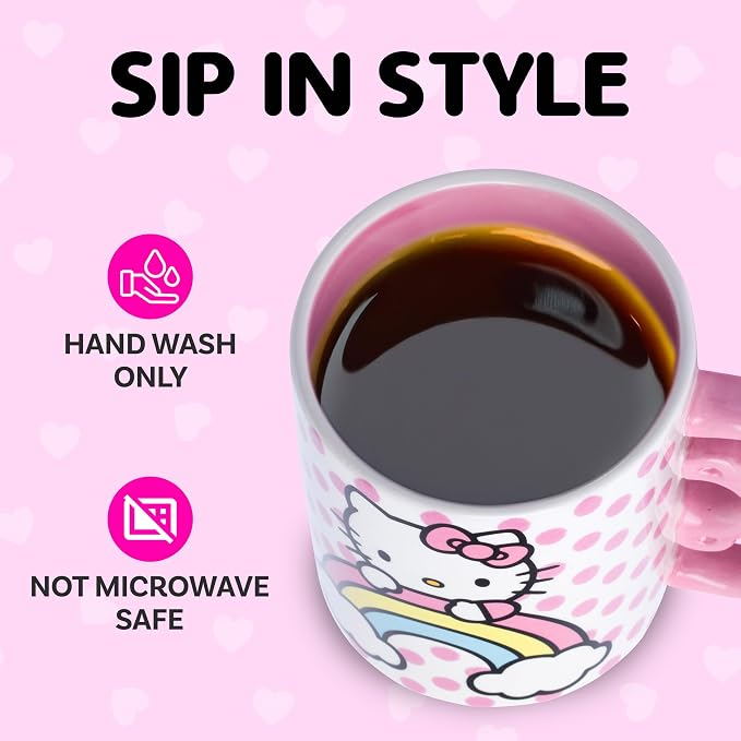 Silver Buffalo Sanrio Hello Kitty Rainbow, 3D Sculpted Handle Mug, 20oz | Polka