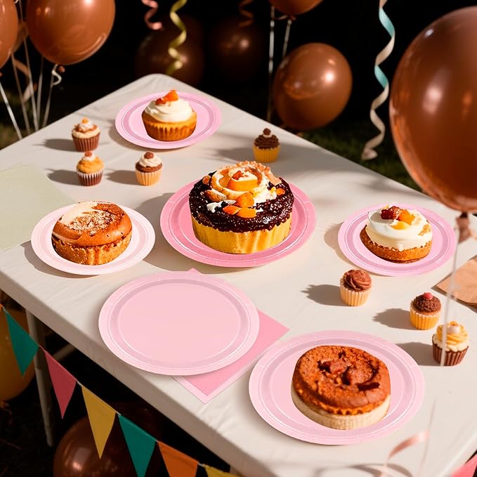 180Pcs Pink Party Supplies Paper Plates and Napkins Serve 60 | Disposable