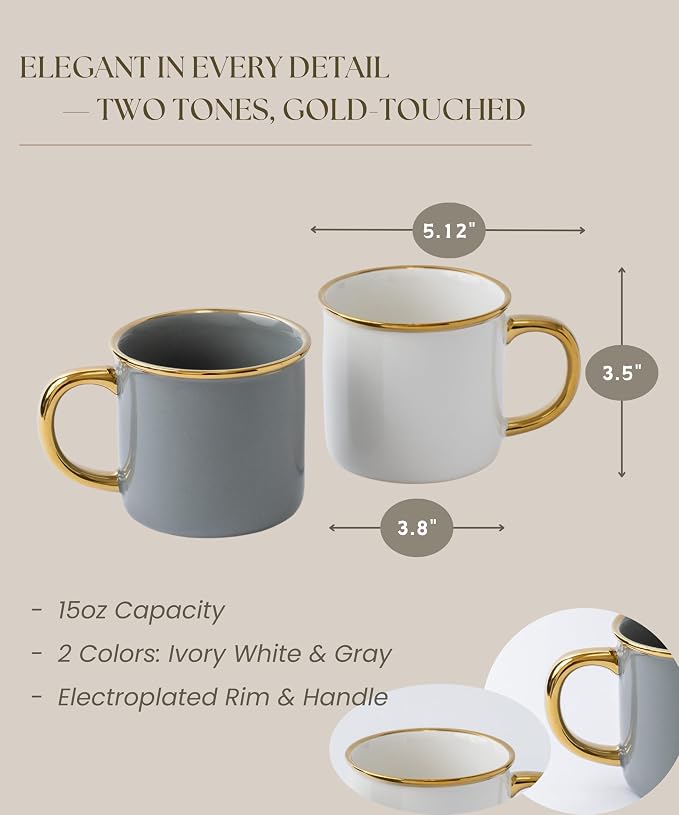 Stoneware Electroplated Mug Set of 4-15oz Ceramic Coffee & Tea Cups