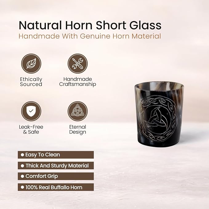Handicrafts Home Viking Horn Shot Glasses Set of 8, Handmade Natural Ox Horn