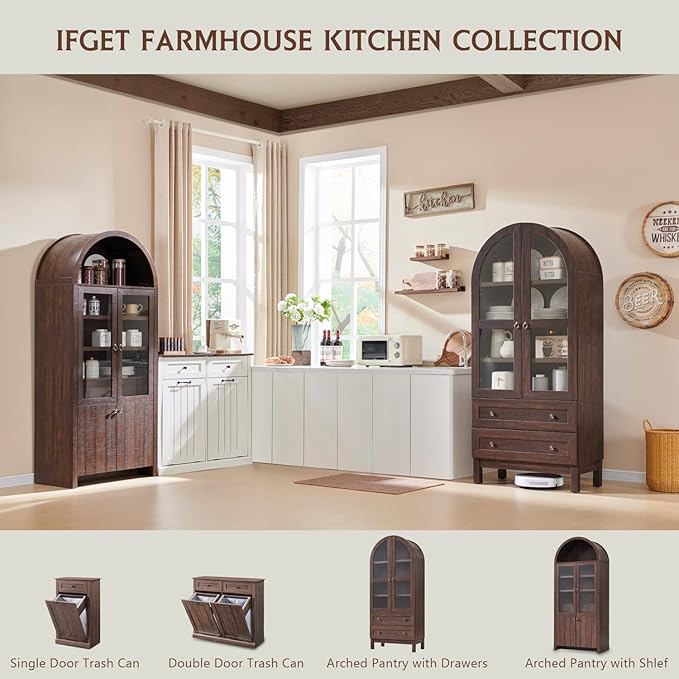 71" Tall Arched Kitchen Pantry Cabinet