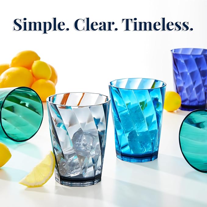 US Acrylic Optix Plastic Reusable Drinking Glasses 14oz Rocks Cups in Coastal