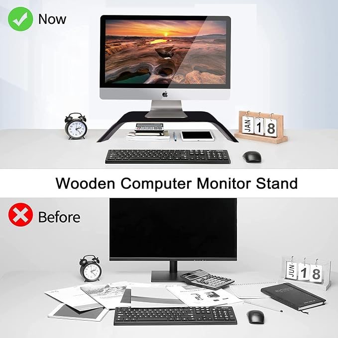 SAMDI Wooden Computer Monitor Stand, Desktop Accessories, Laptop Stand