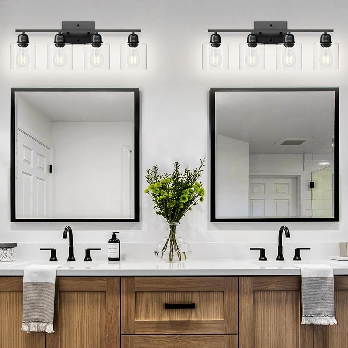 Modern 4 Light Bathroom Light Fixtures, 24 inch Black Vanity Lights