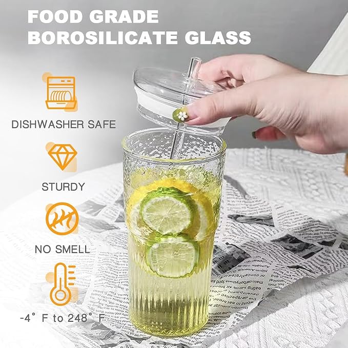 JunVpic Glass Coffee Tumbler, 20 oz Glass Cup