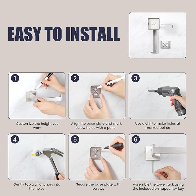 Bathroom Hardware Accessories Set: 5-Pieces Bath Towel Bar Set