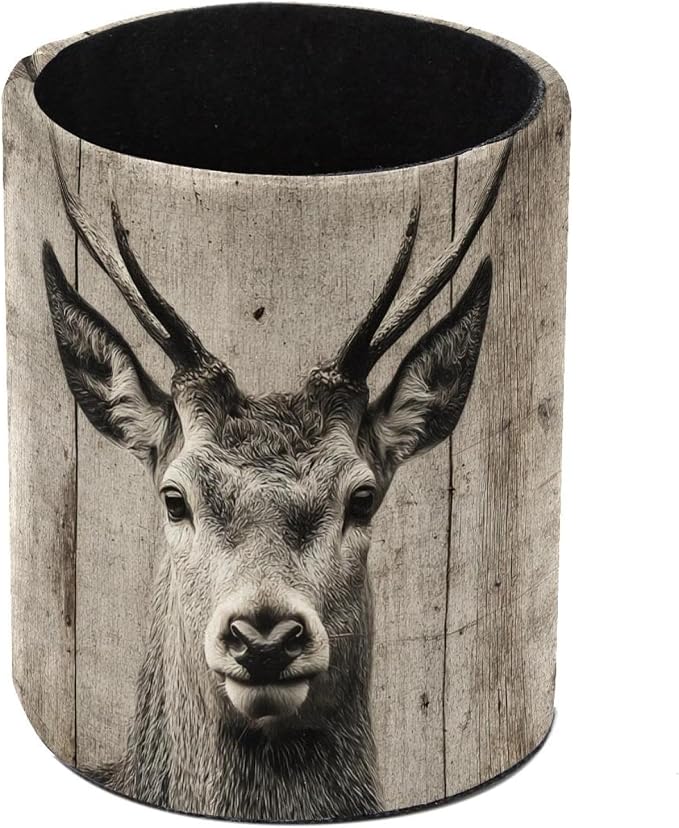 Leather Pen Holder for Desk, Ancient Wooden Wall Deer Pencil Cup Pen Organizer