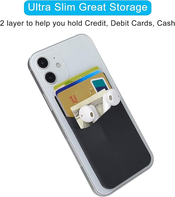 SS Card Holder for Phone Case, Phone Wallet Stick on Adhesive Silicone Cell