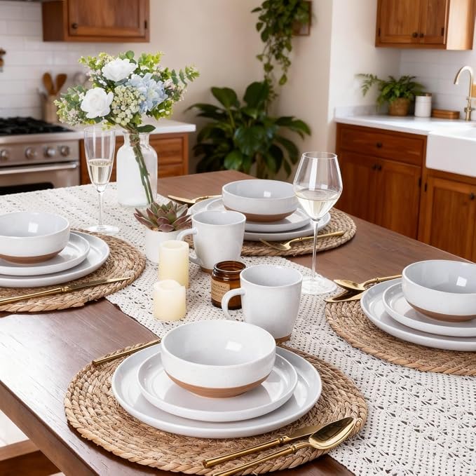 AmorArc Dinnerware Sets for 4, 12 Pieces Ceramic Plates and Bowls Set | Scratch