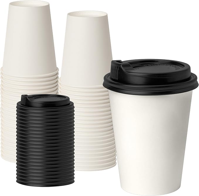 RACETOP Coffee Cups with Lids 12 oz, 50 Pack Disposable To Go Cups | Thickened