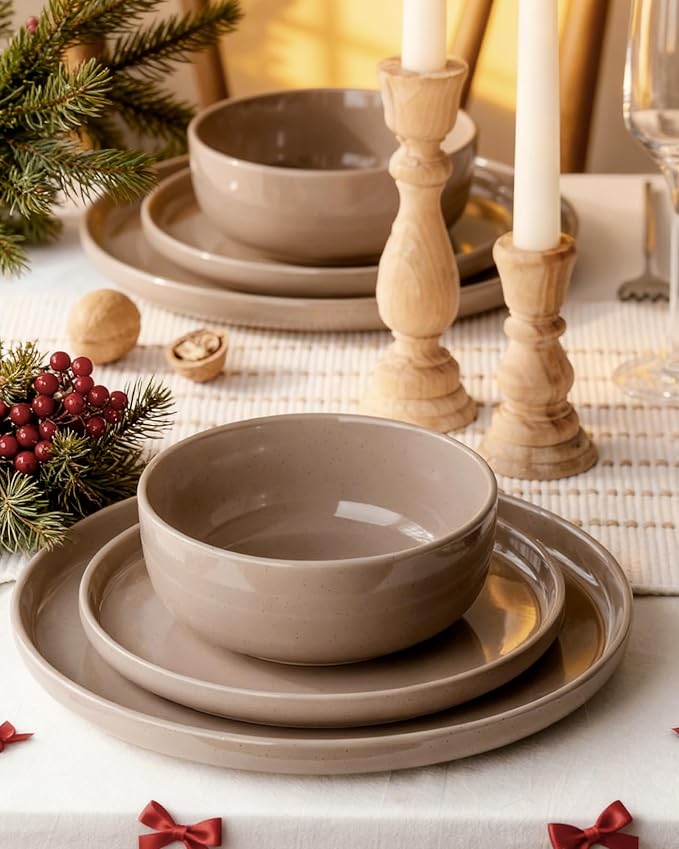 Famiware Milkyway 12-Piece Stoneware Dinnerware Set, Cinnamon Brown | Plates