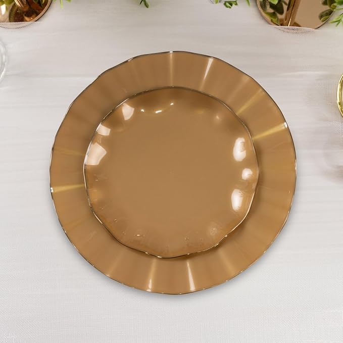 Efavormart 10 Pack | Gold 6" Round Plastic Dessert Salad Plates, Disposable