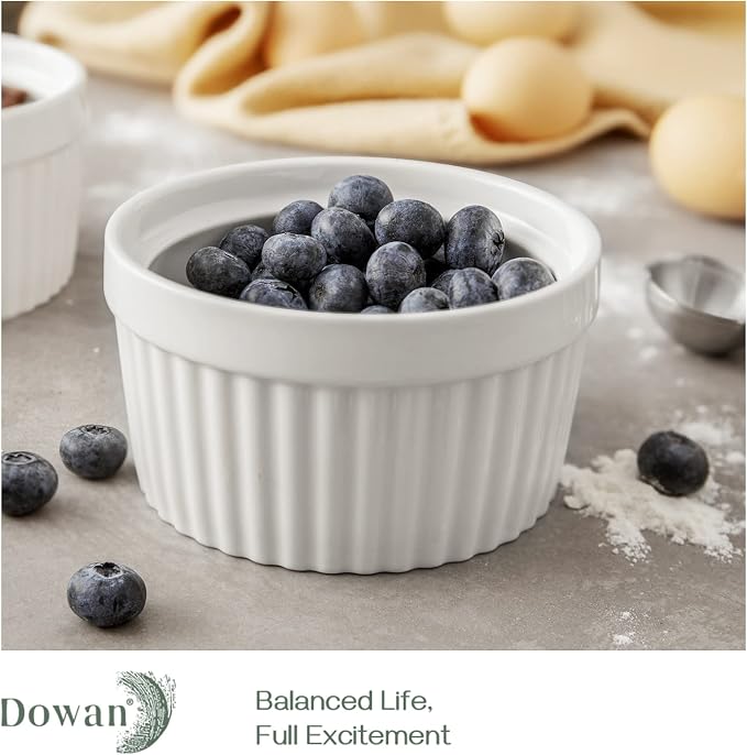 DOWAN Ramekins 12 oz Oven Safe, Creme Brulee Ramekin Souffle Dishes