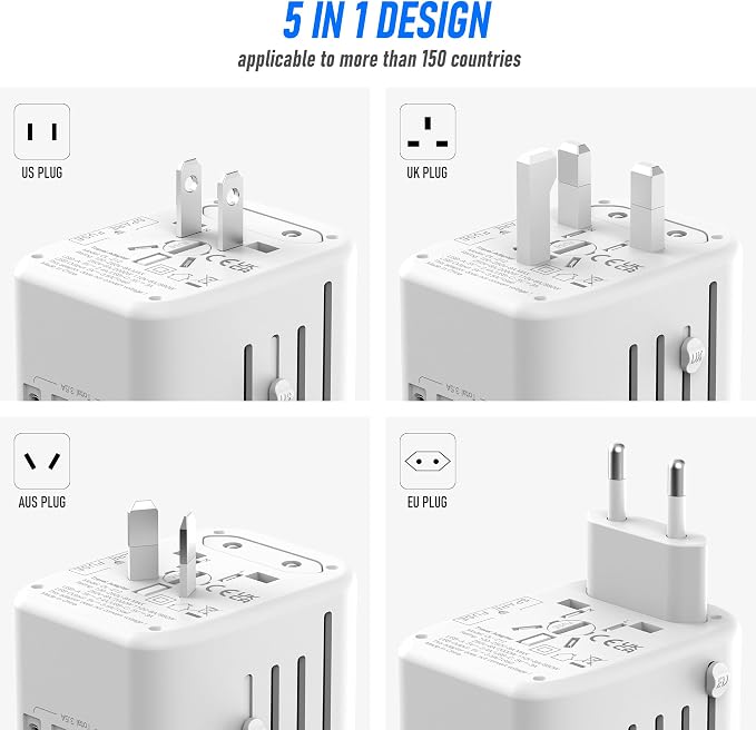 Universal International Power Travel Plug Adapter, 5 in 1 European Travel Plug