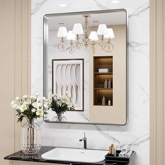 22X30 Inch Brushed Nickel Bathroom Mirror