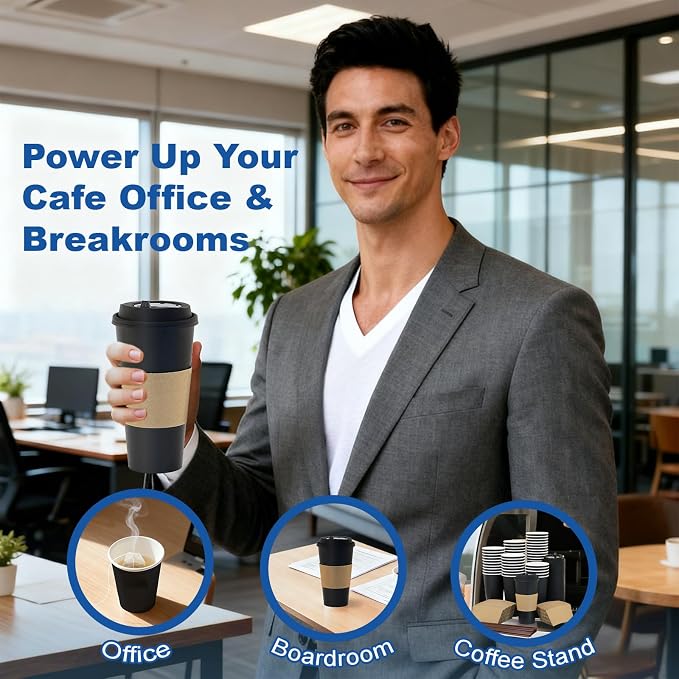 20 oz 50 Pack Coffee Cups with Lids and Sleeves, Hot Disposable To Go Travel