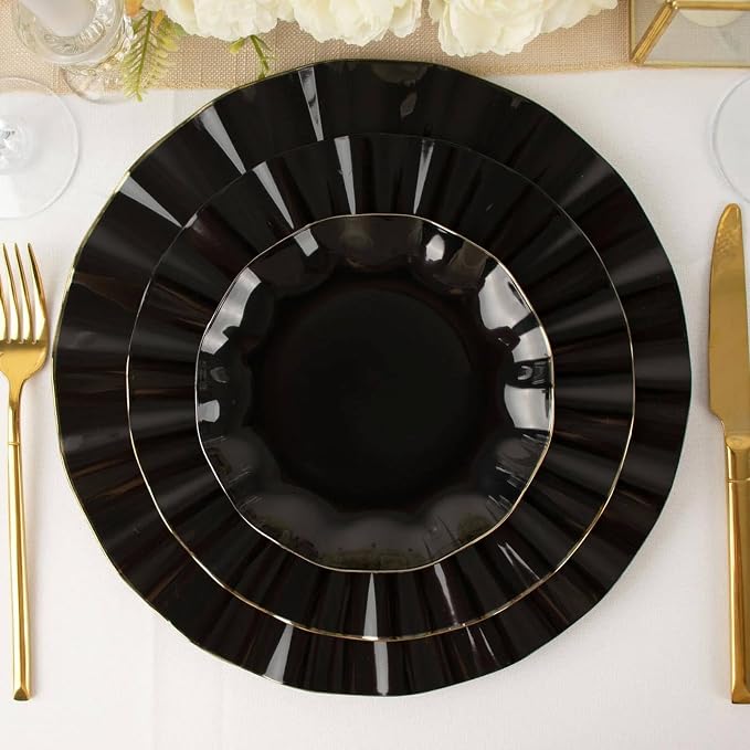 Efavormart 10 Pack | Black 6" Round Plastic Dessert Salad Plates, Disposable