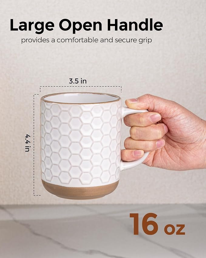 GBhome Coffee Mugs Set of 6, 16 oz White Coffee Cups