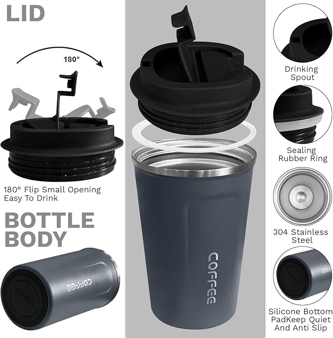 Insulated Travel Coffee Mug, Stainless Steel Coffee Cup