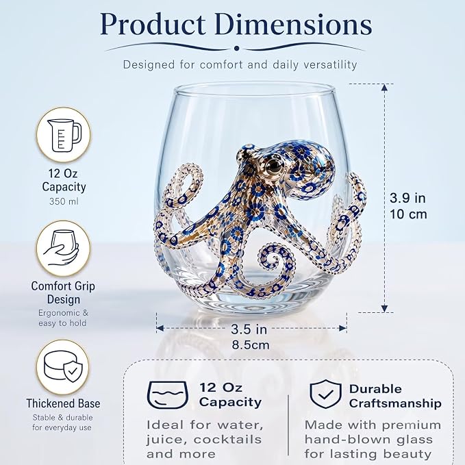 Starfish 3D Stemless Wine Glasses, Artistic Handcrafted Glassware | Novelty
