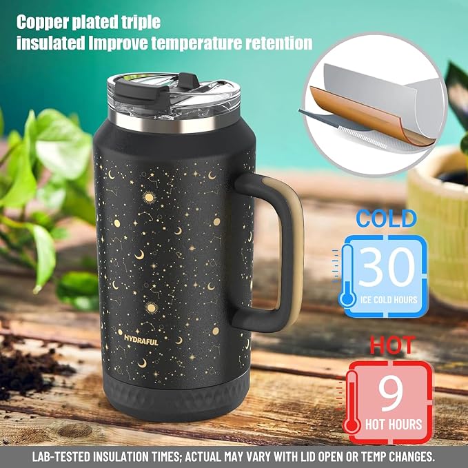 Hydraful 64 oz Tumbler with Handle and Straw