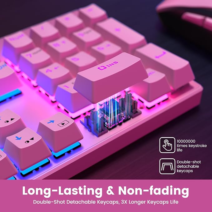RisoPhy Mechanical Gaming Keyboard, RGB 104-Key Ultra-Slim Backlit USB Wired