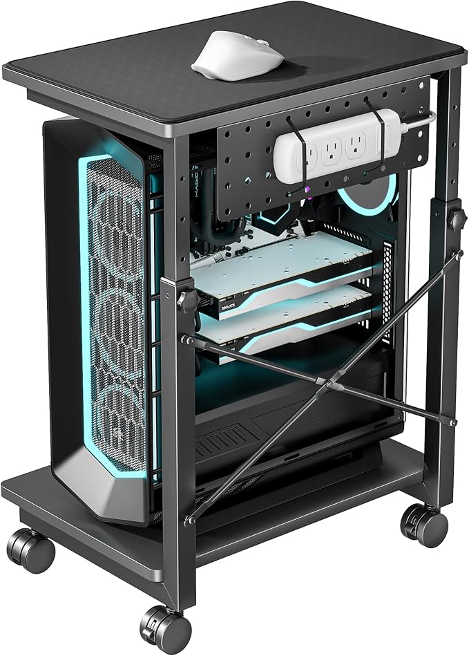 ARES WING Height Adjustable Computer Tower Stand, 2-Tier PC Tower Stand