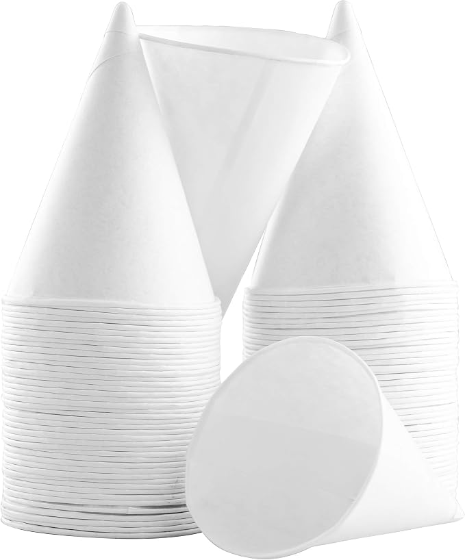 Eco-Friendly Wax Free 4.5oz White Paper Cone Cups 100Pk. Small Dispenser Cup