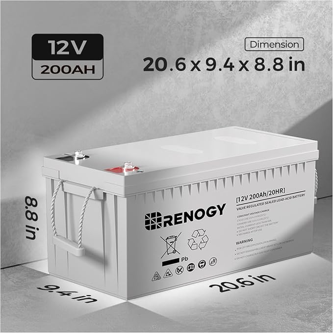 Renogy Deep Cycle AGM Battery 12 Volt 200Ah, 3% Self-Discharge Rate, 2000A Max