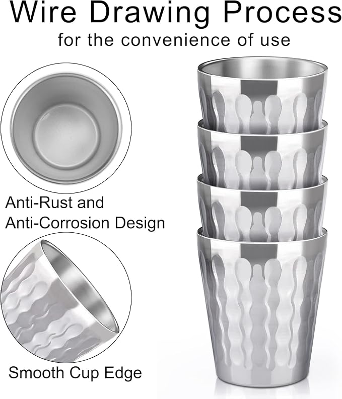 Beasea 10oz Stainless Steel Cups, 4 Pack Double Wall Metal Stackable Insulated
