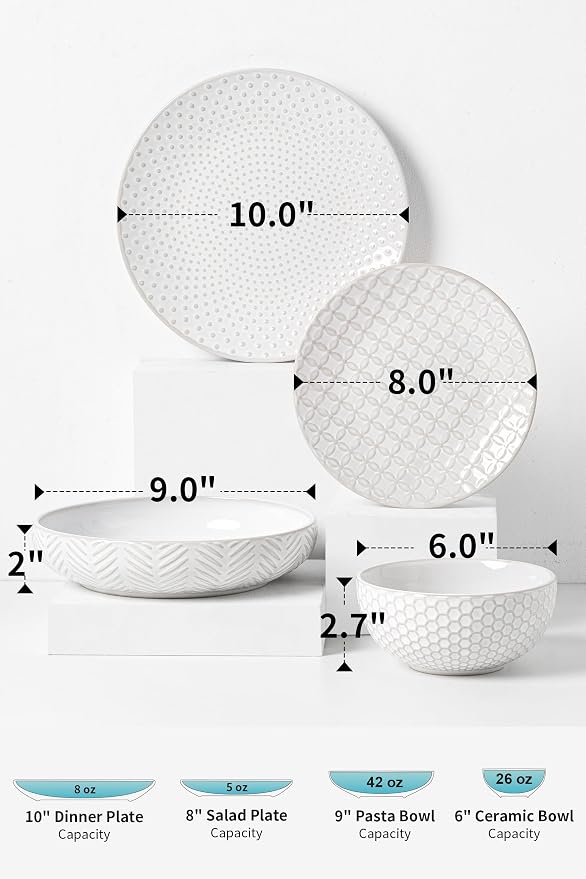 FOBENTA 32-Piece Luxury Dinnerware Set, Complete Plates and Bowls Set