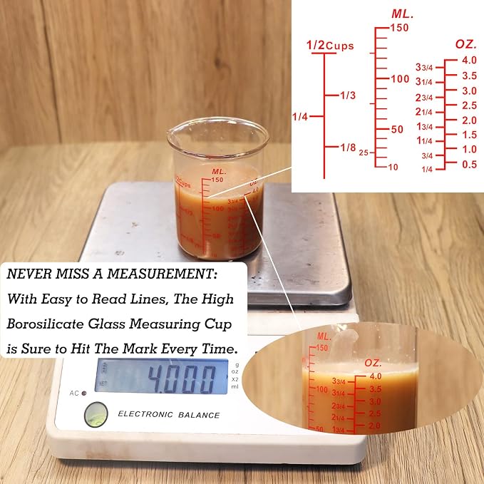 3 Piece Glass Measuring Cup Set, Includes 1/2-Cup, and 2-Cup High Borosilicate