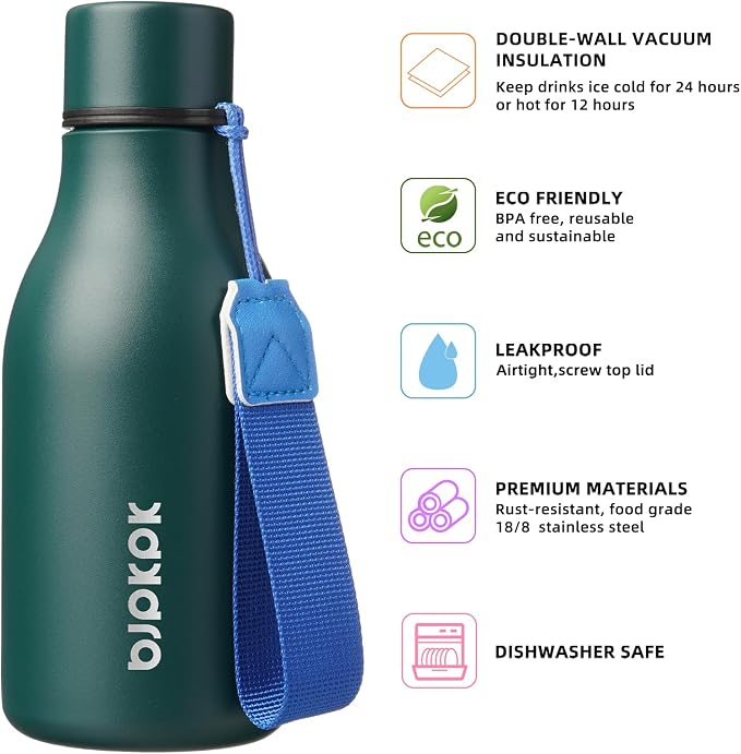 BJPKPK 12oz Insulated Water Bottle, Stainless Steel Bottle