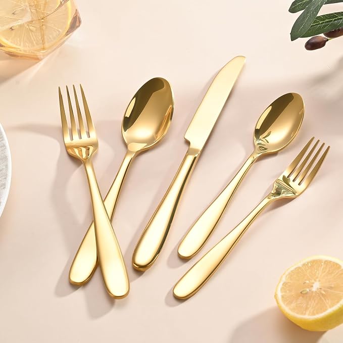 40-Piece Gold Silverware Set, Flatware Set