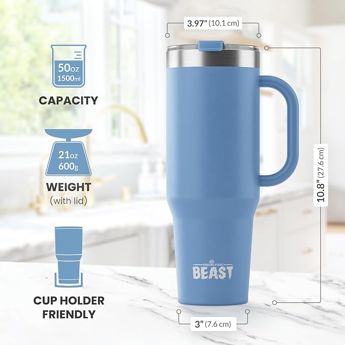 Beast 50 oz Tumbler with Handle Stainless Steel Vacuum Insulated Coffee Ice Cup
