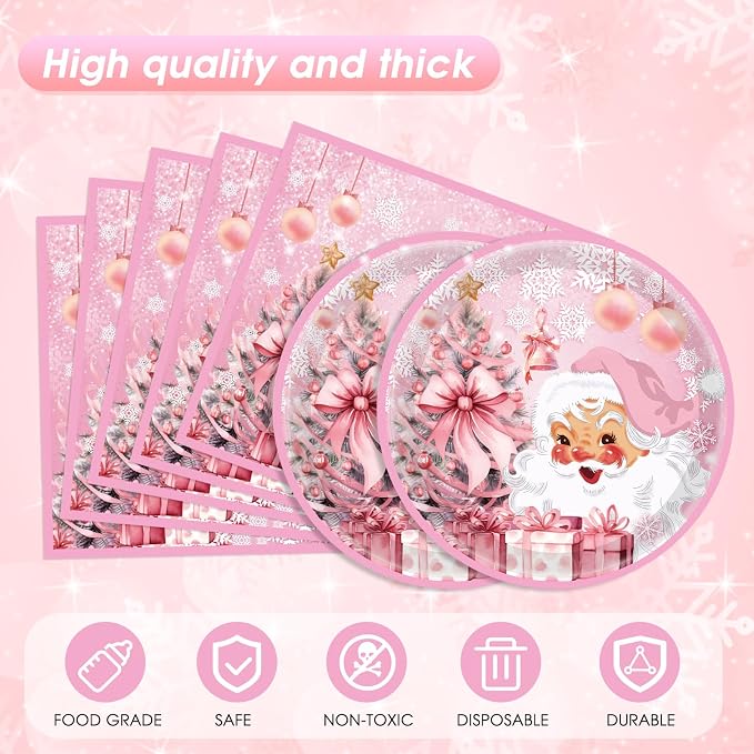 41Pcs Pink Christmas Party Decorations Christmas Tree Santa Claus Snowflake