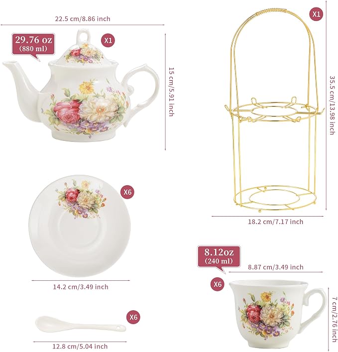 20-Pieces Porcelain Tea Sets For Women, Tea Set For Adult
