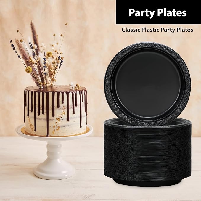 Black Plastic Plates 9 Inch