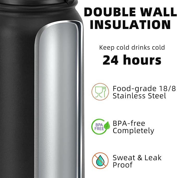 Fanhaw 24 oz Insulated Stainless Steel Water Bottle