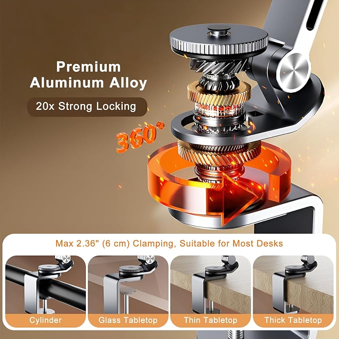 iPad Mount for Desk Aluminum Alloy Tablet Stand Foldable Overhead Arm Holder
